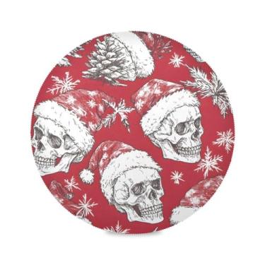 Imagem de STAYTOP Jogo americano redondo de caveira com chapéu de Natal, 4 peças, tapetes de mesa antiderrapantes fáceis de limpar para casa, cozinha, churrasco, festa, decoração de mesa
