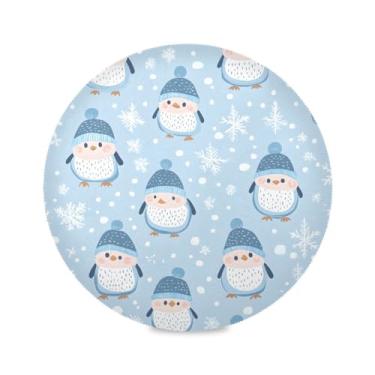 Imagem de STAYTOP Jogo americano redondo de pinguim de Natal, 6 peças, tapetes de mesa antiderrapantes fáceis de limpar para decoração de mesa de festa e churrasco