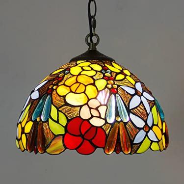 Imagem de Lustre estilo Tiffany de 30 cm, luminária pendente vintage feita à mão em vitral, altura ajustável, lâmpada de teto LED E27 para decoração de sala de estar, quarto e sala de jantar (1 lâmpad