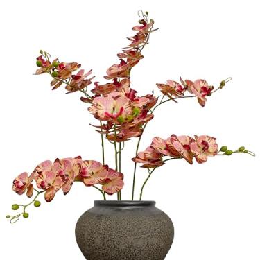 Imagem de ATFL Pacote com 6 flores artificiais de orquídea, toque real, 81 cm, buquês artificiais de seda falsa para festa de casamento, decoração de jardim, orquídeas artificiais para decoração (6, rosa +