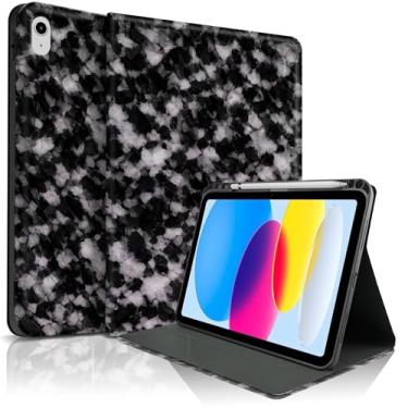 Imagem de TopPerfekt Capa para iPad 11th (A16) 27.9 cm 2025/10ª geração 27.7 cm 2022, capa fólio com design moderno de tartaruga com suporte para lápis, antiderrapante/antichoque - carapaça de tartaruga preta
