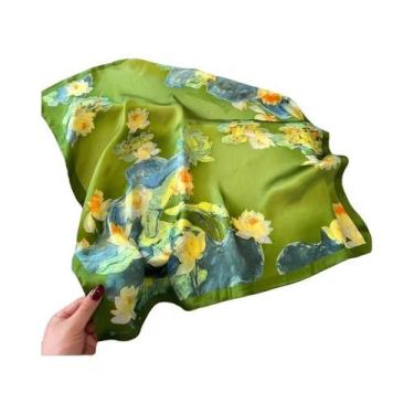 Imagem de Lenço Feminino De 70cm Com Estampa De Cabelo E Toque De Seda Para Verã