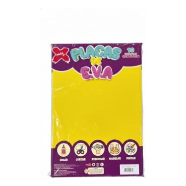 Imagem de Placas de EVA Liso Amarelo, 40x60cm, Material Artesanato Escolar, Pacote com 10 Folhas
