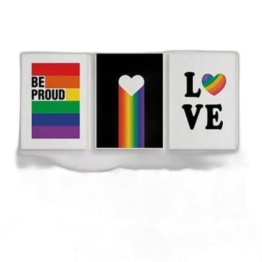 Imagem de Kit 3 Quadros Gay Be Proud 24X18Cm - Com Vidro Branca