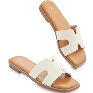 Imagem de KENMITDY Sandálias femininas sem cadarço modernas, sandálias rasteiras macias de espuma viscoelástica, de couro confortável, bico aberto para o verão, Nude., 40