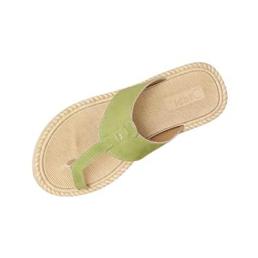 Imagem de Sandálias femininas estilo chinelo rasteiras com peep toe para uso casual de verão, Verde, 36