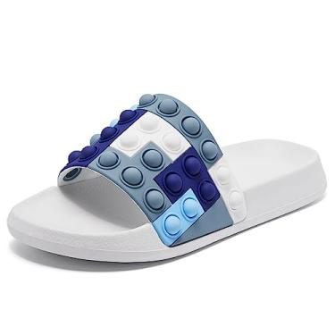 Imagem de Engtoy Sandálias infantis unissex para crianças, meninos, meninas, leves, antiderrapantes, bico aberto, confortável, chuveiro, praia, sandálias deslizantes engraçadas, Branco-cinza, 11 Little Kid