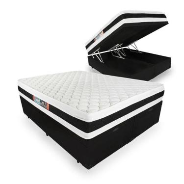 Imagem de Cama Box Baú Super King + Colchão Espuma D45 - Castor - Black & White D45 Double Face 193x203x69cm
