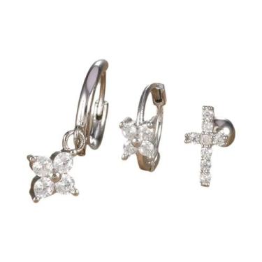 Imagem de Conjunto De Brincos De Argola Pequenos De Aço Inoxidável Com Zircônia 