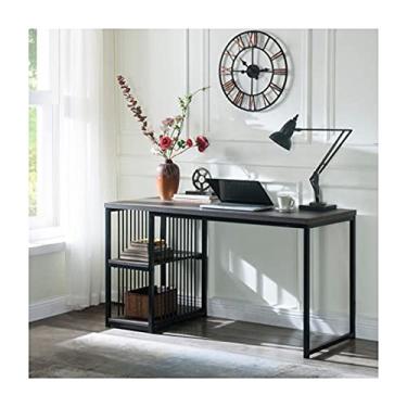 Imagem de Escrivaninha de computador para escritório, 139 cm com 2 prateleiras de armazenamento à esquerda ou à direita, estrutura de metal estável, fácil montagem