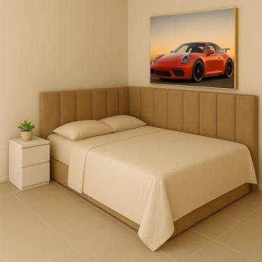 Imagem de Cabeceiras Modulares Estofadas em L 45x20cm para Cama Box | Modelo Retangular Autocolante | (BEGE ESCURO,CASAL - 17 PLACAS)