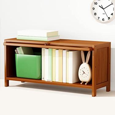 Imagem de Prateleira infantil armário de armazenamento de livros de bambu com portas dobráveis organizador de suporte de exibição livre para banheiro, quarto, escritório, sala de estar (cor: Bo