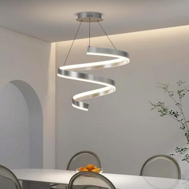 Imagem de Mikeru Luminária pendente espiral de teto LED, 79,5 cm, três modos de temperatura de cor, lustres modernos, luminárias Gold Island para sala de estar, quarto, sala de jantar