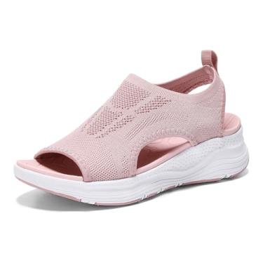 Imagem de YESWIN Sandálias femininas de caminhada, suporte de arco, ortopédica, confortável, fascite plantar, antiderrapante, casual, bico aberto, sandálias esportivas para verão e praia, rosa, 36
