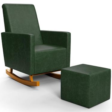 Imagem de Poltrona de Amamentação com Balanço e Puff Ravena W01 Couríssimo Verde Musgo - Lyam Decor