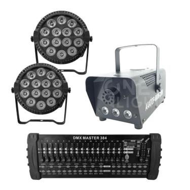 Imagem de Kit 2 Par Led Slim + Máquina De Fumaça 600W + Mesa Dmx 384