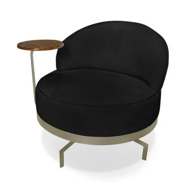 Imagem de Poltrona Sala De Estar Base Giratória Dourada Aura Bouclê Preto S04 - D'rossi