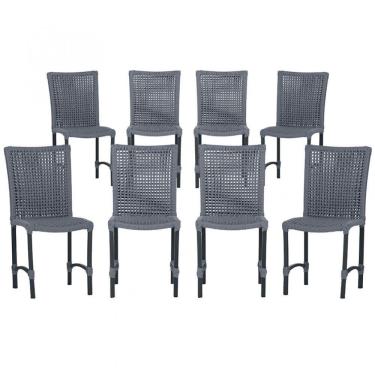 Imagem de 8 Cadeiras De Jantar Cannes De Alumínio Pintura Preta Trama Prata