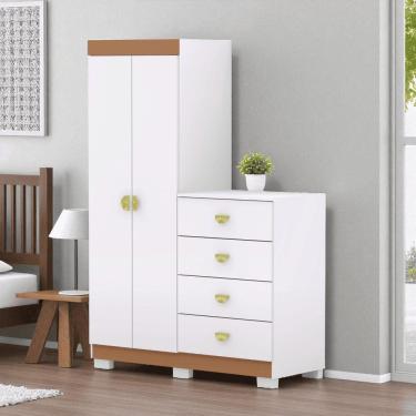 Imagem de Cômoda Roupeiro Guarda-roupas 2 Portas 4 Gavetas Cristal Branco Flex/camarim - Mabe Magazine