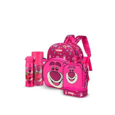 Imagem de Kit Mochila De Costas Lancheira Garrafa Infantil Lotso Escolar Passeio