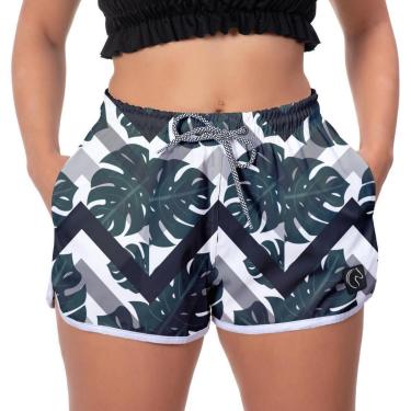 Imagem de Short Praia Premium Feminino Folhagem Estampado Academia Fitness Caminhada Casual Esporte-Feminino