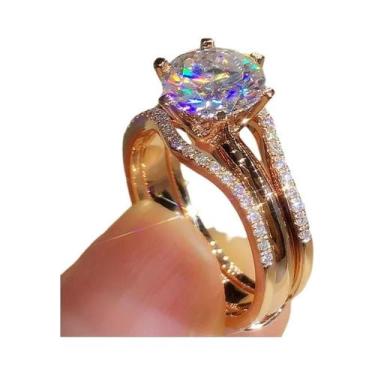 Imagem de Anel De Zircônia Cúbica Em Ouro Rosé Para Mulheres, Clássico Com 6 Gar