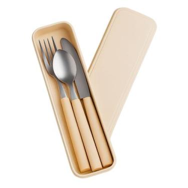 Imagem de Kit Jogo Talheres Garfo Faca Colher Inox Estojo Cabo Biodegradável Mar