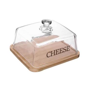 Imagem de Queijeira com Base em Bambu Basic Wolff 17cm x 12cm Vidro