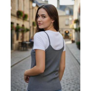 Imagem de Regata de Alcinha Básica Canelada Feminina Casual Lisas - AB, Cinza, M