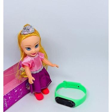 Imagem de Kit Relógio Infantil Digital Led Feminino Hora Calendario + Mini Boneca Princesa Disney Articulada Acessórios Coroa