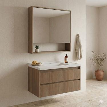 Imagem de Conjunto de Banheiro com 1 Gabinete e 1 Espelheira Prime Yescasa Noce