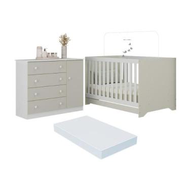 Imagem de Berço Americano 3 em 1 com Colchão Incluso e Cômoda 1 Porta 4 Gavetas 