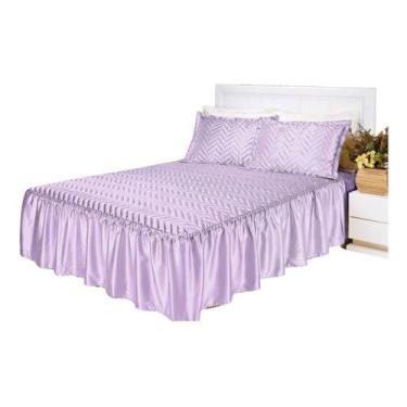 Imagem de Kit Colcha Cobre Leito Casal Padrão Cetim Charmousse Matelada Babado 3