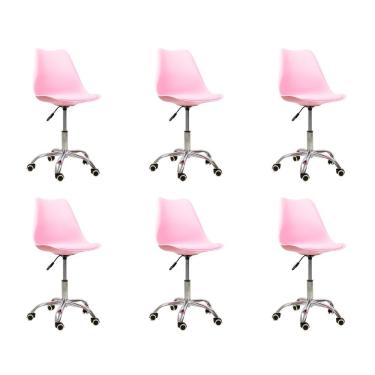 Imagem de Kit 6 Cadeiras Office Base Cromada Giratória Saarinen Rosa