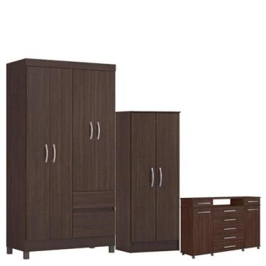 Imagem de Guarda Roupa Solteiro Lótus Com Multiuso Viena Com Cômoda London Café 