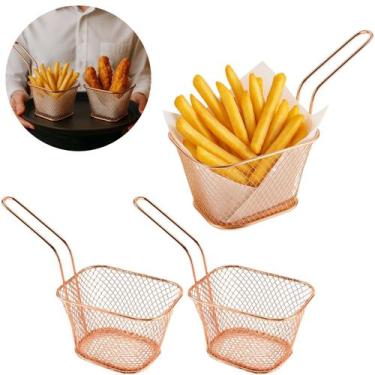 Imagem de 2 Cestos De Metal Rose Ideal P/ Porções Petiscos Restaurante - Desterr