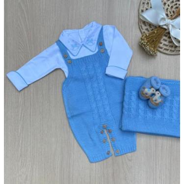 Imagem de Saída Maternidade Cavalinho 4 Peças Tricot Menino Tam P com Sapatinhos