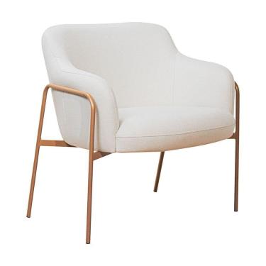 Imagem de Poltrona Jade Base Aço Ouro Fosco Tecido Linho Off White - Nexta Casa