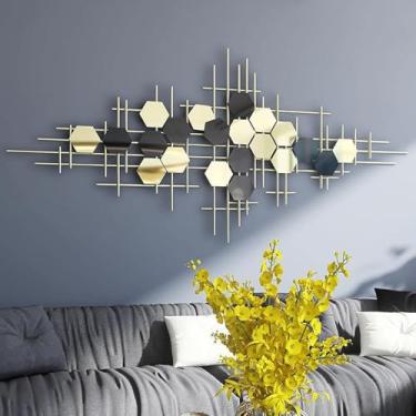 Imagem de Decoração de arte de parede, escultura de penduramento em 3D preto dourado - ornamento de metal feito à mão para sala de estar, quarto, jardim - presente de inauguração de casa