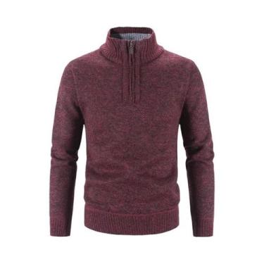 Imagem de Suéter Masculino De Lã Com Gola Alta E Zíper, Slim Fit, Tricotado Para