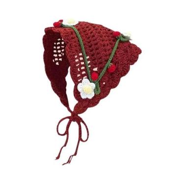 Imagem de Lenço De Lã Coreano Artesanal Feminino Com Renda De Crochê, Chapéu Tri