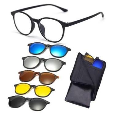 Imagem de Armação de Oculos Masculino Para Grau + 5 Clip On Troca Lentes de Sol Polarizado Proteç...
