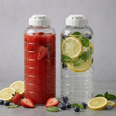 Imagem de Kit 2 Garrafas Vidro Allmix 1300mL Tampa Branca Para Leite Suco Mesa d