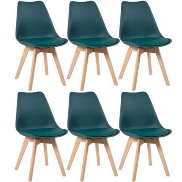 Imagem de Laraz Home Decor, Kit 6 Cadeiras Leda com Assento Estofado - Verde esc