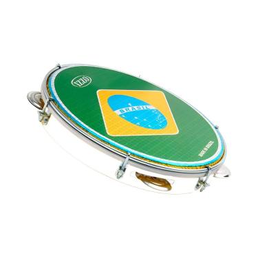 Imagem de Pandeiro 3438B de 10 POLEGADAS em ABS com Pele Bandeira do Brasil Branco Izzo