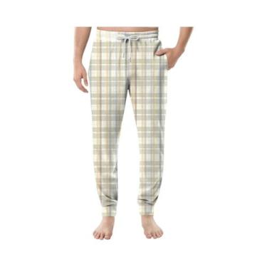 Imagem de Calças De Pijama Casuais Para Homens Com Estampa Xadrez, Com Cordão, B