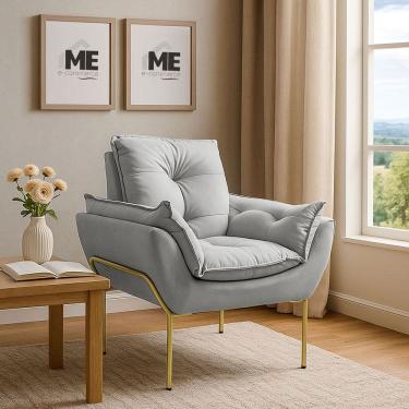 Imagem de Poltrona Decorativa Opala Amamentação Para Sala Base De Ferro Dourada Suede ME-ecommerce