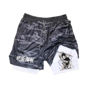 Imagem de Shorts De Corrida Masculinos 2 Em 1 Em Malha Com Estampa De Anime, Cal