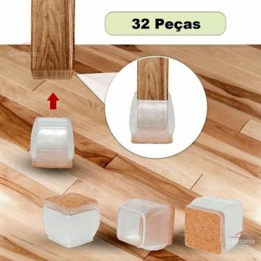 Imagem de Kit 16 Protetores Pés De Cadeira Silicone Feltro Quadrado 3,0 até 4,5c