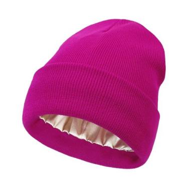 Imagem de Gorro Feminino De Inverno Antiestático Forrado Em Cetim, Touca De Malh